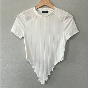 NEW Julia Asymmetrical White Ribbed‎ Short Sleeve Tee